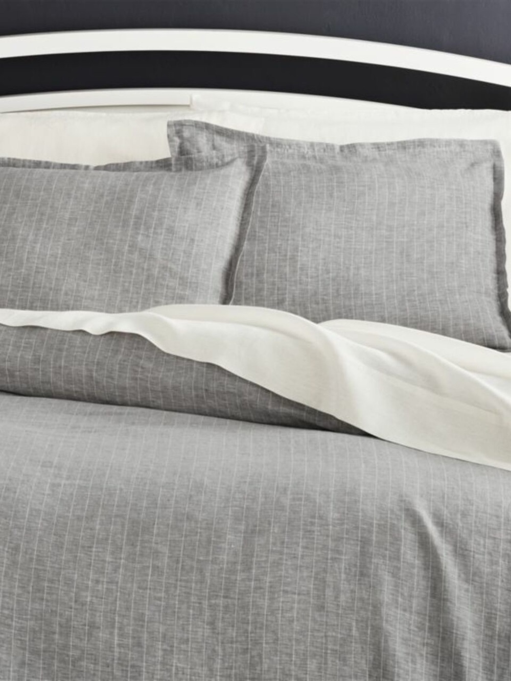 Crate&Barrel Pure Linen Pinstripe Grey/Blue King Duvet Cover NWOT